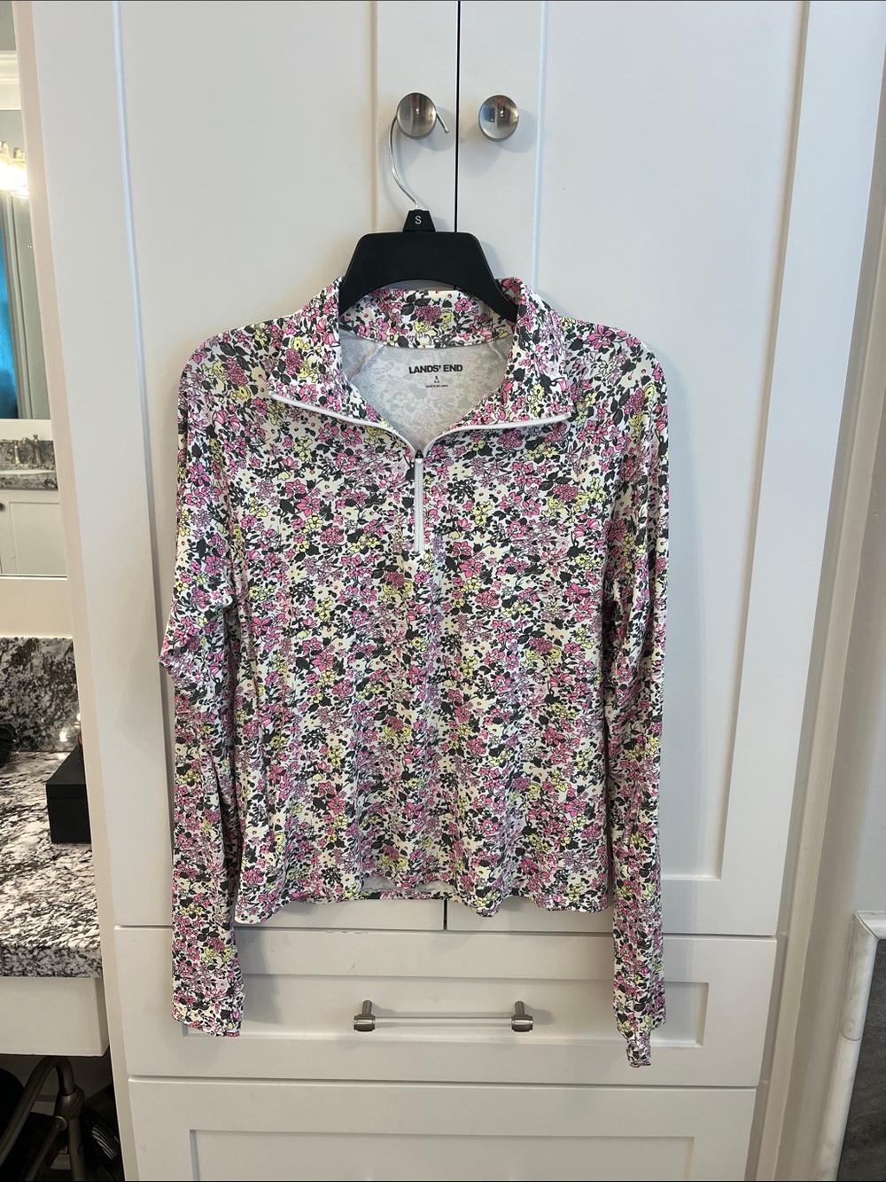 Lands' End Pink Floral Quarter Zip Rash Guard